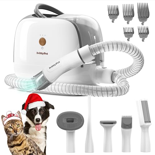 lvittyPet Dog Grooming Kit, Pet Grooming Vacuum Suction 99% Pet Hair, Large Capacity Dust Cup with 5 Pet Grooming Tools,48dB Low Noise Dog Vacuum for Shedding Grooming for Dogs Cats