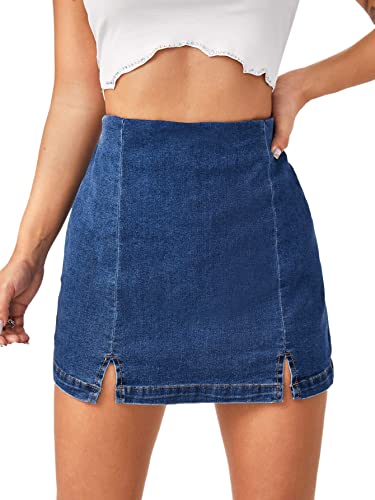 Floerns Women's Casual Split Hem High Waist Denim Skorts Skirt Shorts Blue S
