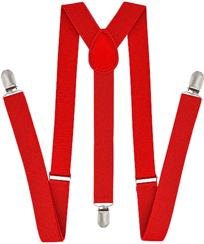 trilece Red Suspenders for Men Womens Suspenders Rbd Rebelde Cheech and Chong Misty Pokemon Lumberjack Costume Suspender (Red, 1)