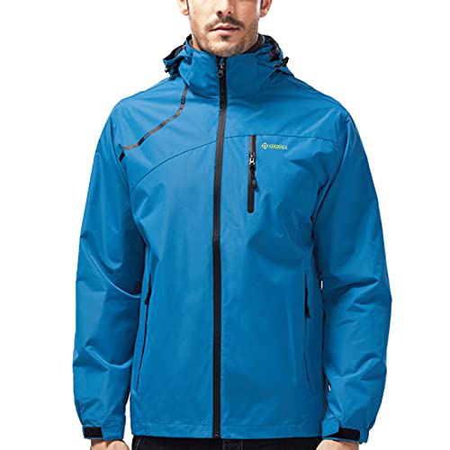 Kugnala Mens Lightweight Rain Jacket Waterproof Rain Coat Hooded Windproof Windbreaker Jackets for Men Hiking Cycling Blue 2XL