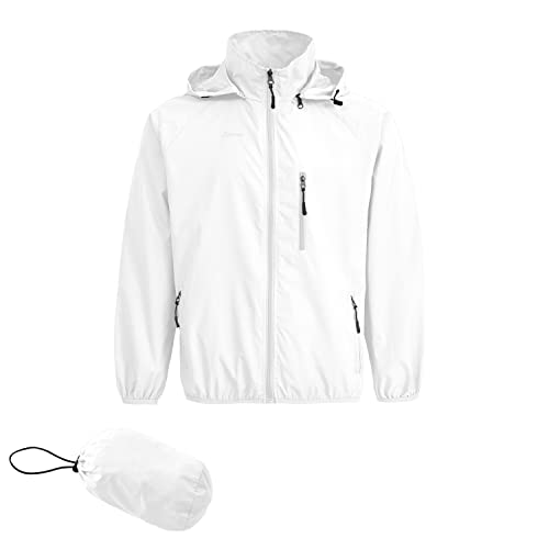 Spmor Men's Lightweight Waterproof Jacket Packable Windbreaker Running Coat White M