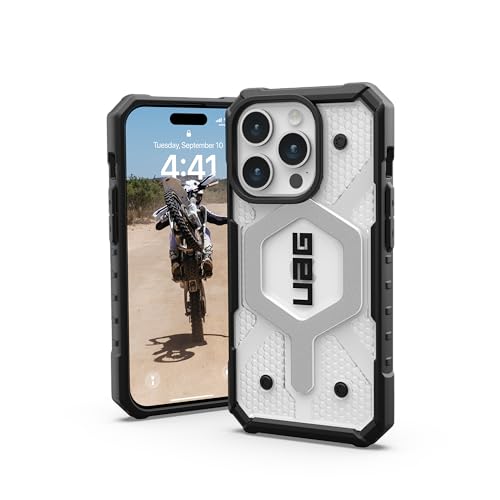 URBAN ARMOR GEAR UAG Case Compatible with iPhone 15 Pro Case 6.1" Pathfinder Clear Ice/Silver Built-in Magnet Compatible with MagSafe Charging Rugged Transparent Dropproof Protective Cover