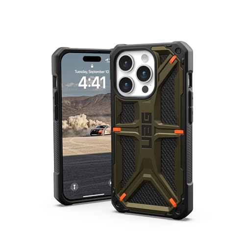 URBAN ARMOR GEAR UAG Case Compatible with iPhone 15 Pro Case 6.1" Monarch Kevlar Element Green Rugged Heavy Duty Military Grade Drop Tested Protective Cover