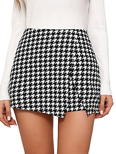 Milumia Women's Asymmetrical Wrap Skirts High Waisted Slit Hem Skort Shorts Black and White