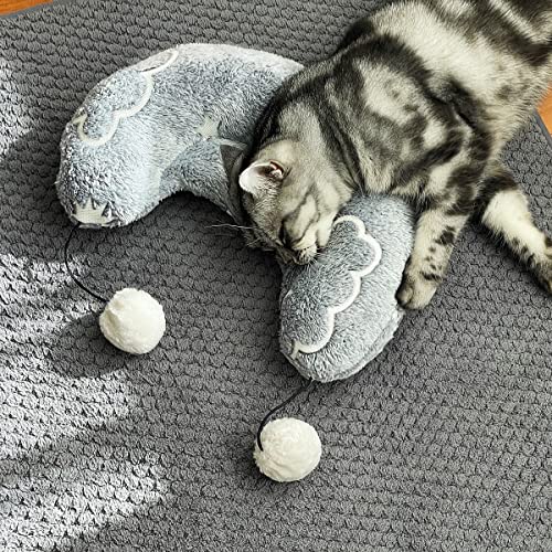 Happi N Pets Large Cat Pillow for Indoor Cats, Fluffy & Cozy Cat Calming Pillow with Two Toy Balls, Cat Neck Pillow, Half Donut for Joint Relief Sleeping Improvement, Machine Washable-Blue