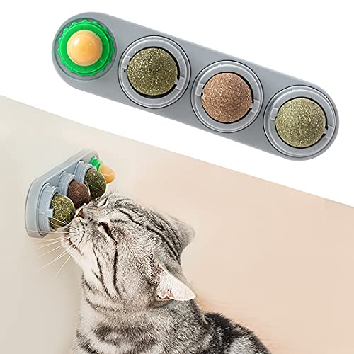 Potaroma 4 Catnip Toys, Silvervine Balls, Extra Cat Energy Ball, Edible Cats Lick Healthy Kitten Chew, Teeth Cleaning Dental Wall Treats, More Concentrated Flavor