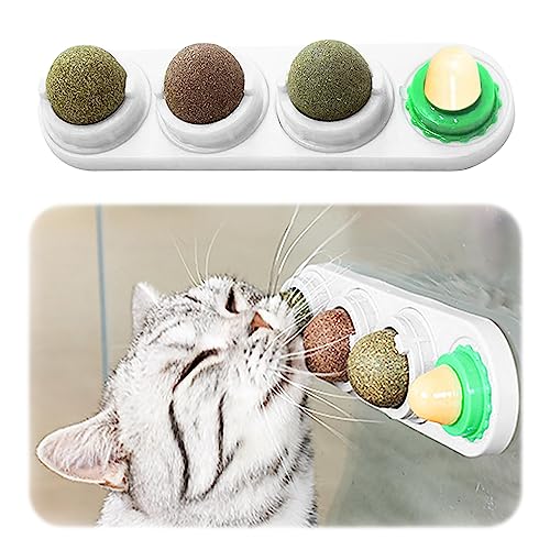 AAPAH Catnip Ball for Cats, Rotatable Licking Treats Cat Toys Self-Adhesive Wall Catnip Ball Toys Teeth Cleaning Natural Catnip Cats Ball