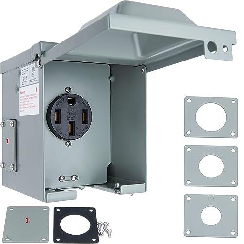 RV Power Outlet Box 50 Amp 125/250V, RV Power Receptacle Panel Plug,RV Nema 14-50R Receptacle Box Lockable Weatherproof Electrical Box,RV Power Outlet Box for RV Camper Travel Trailer Motorhome.