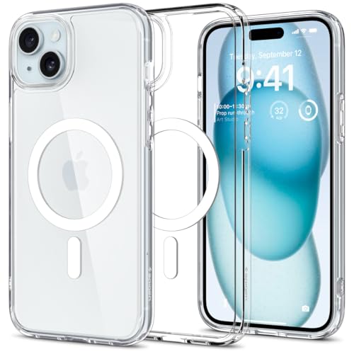Spigen Magnetic Ultra Hybrid MagFit Designed for iPhone 15 Plus Case, [Anti-Yellowing] [Military-Grade Protection] Compatible with MagSafe (2023) - White