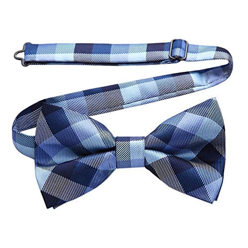 HISDERN Bow Ties for Men Plaid Blue Mens Bowtie Pretied Classic Satin Formal Business Bow Tie Adjustable Tuxedo Bowties for Wedding Party