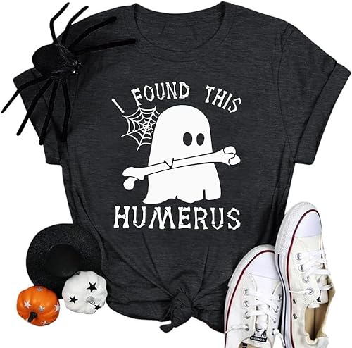 Halloween Nurse Shirt Women I Found This Humerus T Shirt Funny Doctor Ghost Graphic Tee Tops Dark Gray