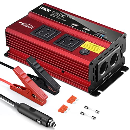 Inverter 1000W Car Power Inverters 12v DC to 110v AC Converter with Dual AC Outlet 2.4A USB, 12 Volt Invertor Car Cigarette Lighter Battery Inverter for Vehicles, Power Inversor 1000 Watts