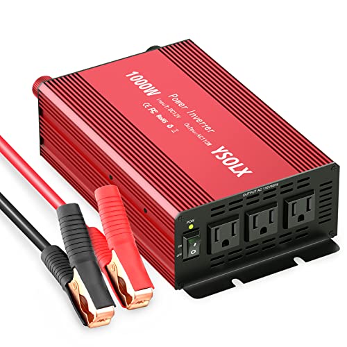 Power Inverter 12v to 110v, Dc to Ac Converter with 3 AC Outlets, 1000 watt Inverter for Car/RV/Home Red