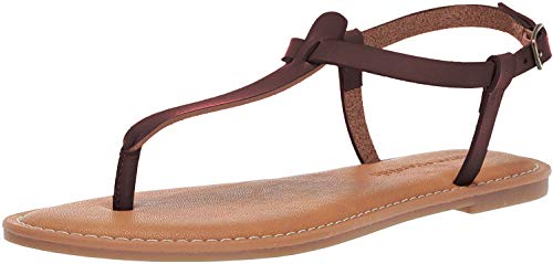 Amazon Essentials Women's Casual Thong Sandal with Ankle Strap, Brown, 9