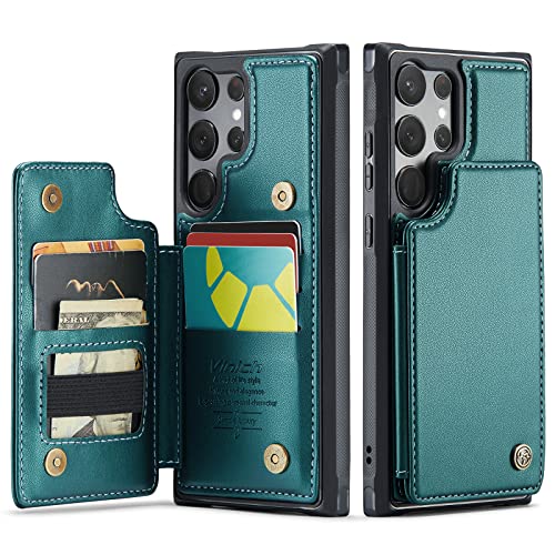 Vinich Samsung Galaxy S23 Ultra Case with Card Holder, Samsung S23 Ultra Wallet Case for Women Men with RFID Blocking, Durable Kickstand Shockproof Case for Galaxy S23 Ultra 5G, Bluish Green