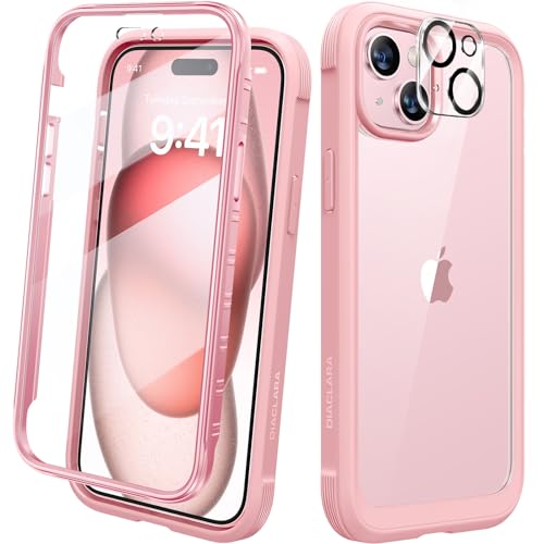 Diaclara Designed for iPhone 15 Case, Full Body Rugged Case with Built-in Touch Sensitive Anti-Scratch Screen Protector, with Camera Lens Protector for iPhone 15 6.1" (Coral Pink)