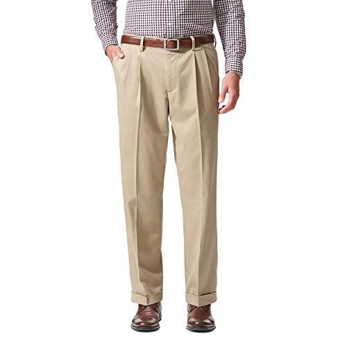 Dockers Men's Relaxed Fit Comfort Pants-Pleated, British Khaki, 34W x 32L