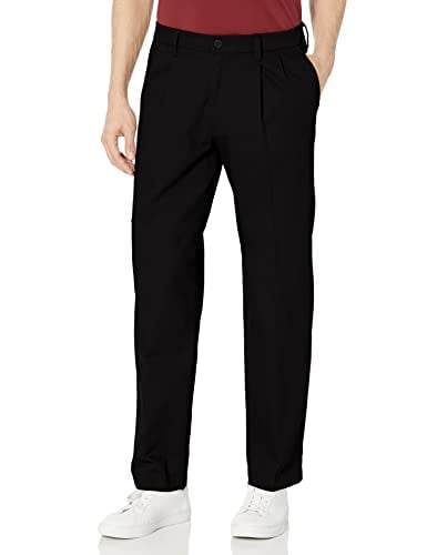 Dockers Men's Classic Fit Signature Khaki Lux Cotton Stretch Pants-Pleated (Regular and Big & Tall), Black, 34W x 32L