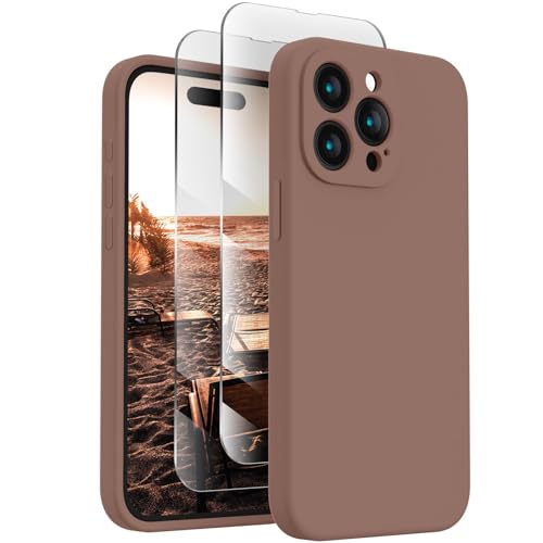 FireNova Designed for iPhone 15 Pro Max Case, Silicone Upgraded [Camera Protection] for iPhone 15 ProMax Case with [2 Screen Protectors], Anti-Scratch Microfiber Lining, 6.7 inch, Light Brown
