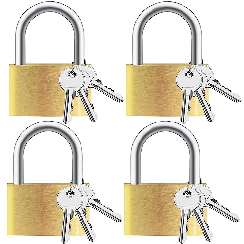 Faburo 4pcs Solid Brass Keyed Padlocks with Keys 12, Small Padlocks with Same Key, Pad Lock with Key, Storage Lock Shackle for Outdoor Indoor Use