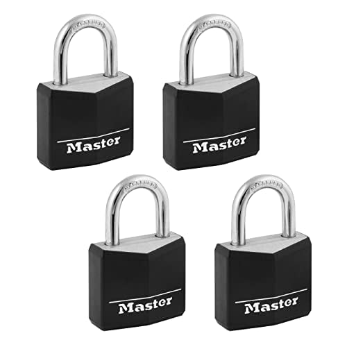 Master Lock Covered Aluminum Padlock with Key, Black, 4 count (Pack of 1)