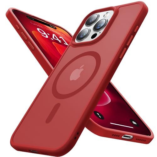 Aulofe Strong Magnetic for iPhone 15 Pro Case, [Compatible with MagSafe] [Military-Grade Drop Tested] Shockproof Protective Slim Translucent Matte Case for iPhone 15 Pro Phone Case, Red
