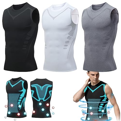 2023 New Version Ionic Shaping Vest, Comfortable Breathable Ice-Silk Fabric for Men to Build A Perfect Body (Black+White+Gray,Medium)