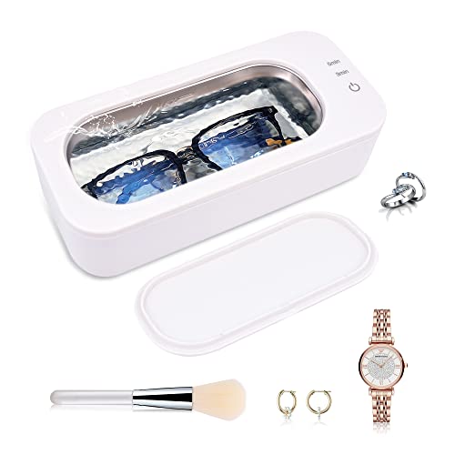 Ultrasonic Cleaner,Clean pod for glasses, Portable 47kHz Professional Home Ultrasonic Jewelry Cleaner, 350ml stainless steel tank for glasses, braces, rings, necklaces, earrings, makeup brush cleaning