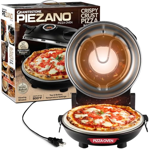 Piezano Pizza Oven by Granitestone  Electric Pizza Oven, Outdoor/Indoor Portable Countertop 12 Inch Stone Baked Pizza Maker Heats up to 800F to Simulate Brick Oven Taste at Home As Seen on Tv