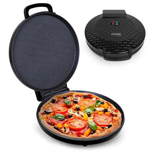 Courant Pizza Maker 12 inch Pizzas Machine, Newly improved Cool-touch Handle Non-Stick plates Pizza oven & Calzone Maker, Electric Countertop Oven for Home or School, 12 Indoor Grill/Griddle, Black