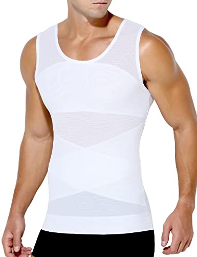 Arjen Kroos Men's Body Shaper Compression Mesh Tank Top Undershirts Shapewear,WHITE-ML4005,M