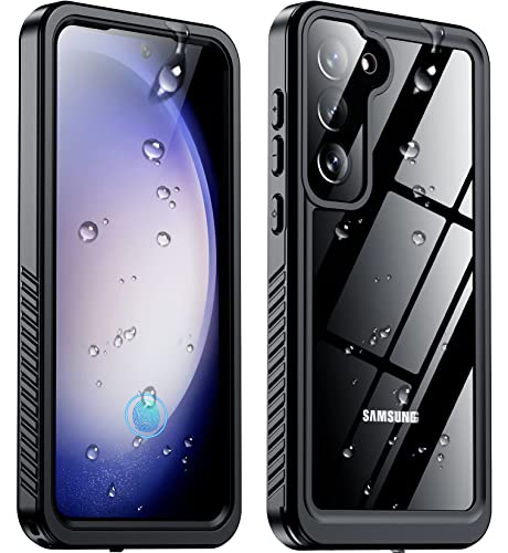 Temdan for Samsung Galaxy S23 Case,Waterproof Built-in Lens & Screen Protector[Full Body Shockproof][12 FT Military Drop Proof][Dustproof][IP68 Underwater] Case for Galaxy S23 5G 6.1-Black/Clear