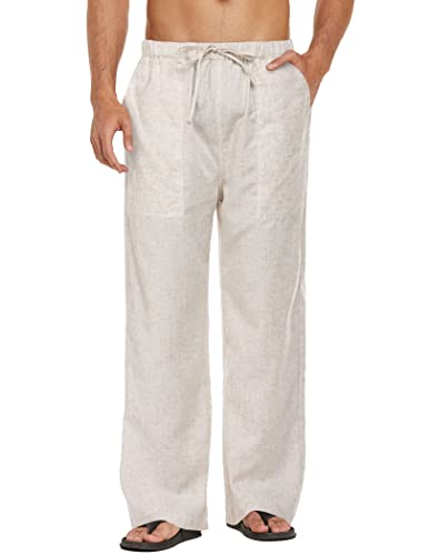 COOFANDY Mens Linen Loose Pant Lightweight Elastic Waist Trouser Yoga Beach Pant