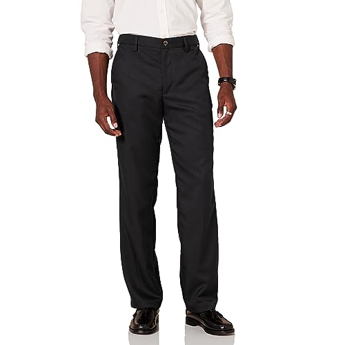 Amazon Essentials Men's Classic-Fit Expandable-Waist Flat-Front Dress Pant, Black, 42W x 30L