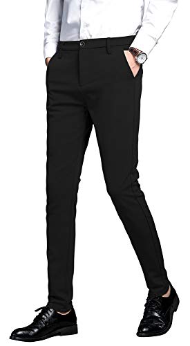 Plaid&Plain Men's Stretch Dress Pants Slim Fit Skinny Suit Pants 7101 Black 30W30L