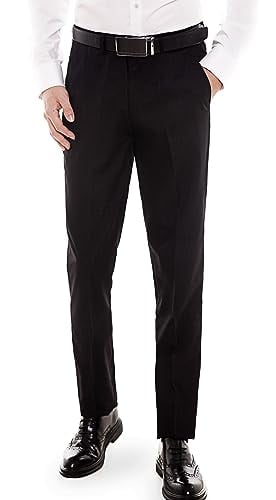 PolePlus Mens Dress Pants Classic Slim Fit Flat Front Straight Business Suit Work Casual Slacks Tuxedo Trousers (42W x 32L, Black)