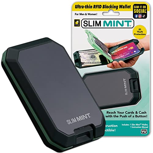 Slim Mint Ultra-Thin RFID-Blocking Wallet, AS-SEEN-ON-TV, ID Theft Protection, Easy to Carry, Reach Cards & Cash with a Touch of a Button, Aluminum Outer Shell, Crush-Resistant