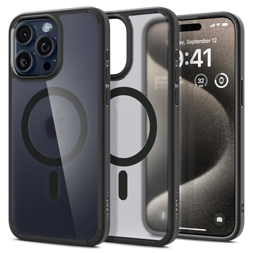Spigen Magnetic Ultra Hybrid MagFit Designed for iPhone 15 Pro Max Case, [Anti-Yellowing] [Military-Grade Protection] Compatible with MagSafe (2023) - Frost Black