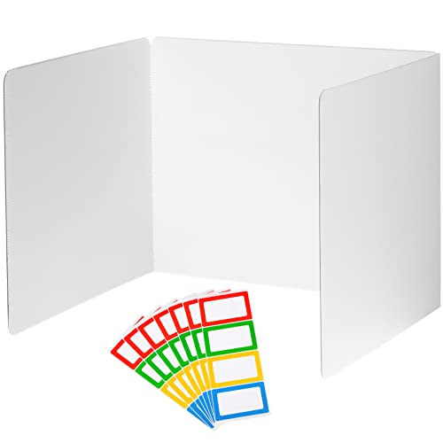 Classroom Privacy Boards for Student Desks Plastic Folders Shields Test Dividers with 40 Pieces Colorful Name Labels for School Study Reduces Distractions 14 x 17.5 x 14 Inch, White (10 Pieces)