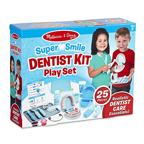 Melissa & Doug Super Smile Dentist Kit With Pretend Play Set of Teeth And Dental Accessories (25 Toy Pieces) - Pretend Dentist Play Set, Dentist Toy, Dentist Kit For Kids Ages 3+