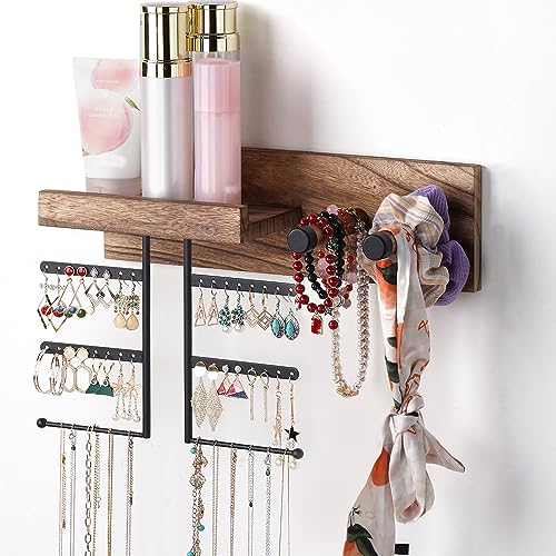 Kadolina Hanging Jewelry Organizer Wall Mount Jewelry Organizer with Bracelet Holder, Easy Install Free Combination Jewelry Organizer for Necklaces Earrings Bracelet (Carbonized Black)