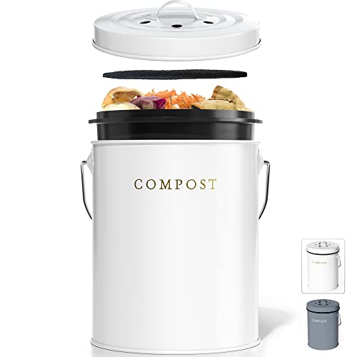 FINESSY White Compost Bin Kitchen Compost Bin Countertop, Compost Bucket Food Waste Bin for Kitchen, Composting Bin Counter Compost Bin with Lid, Indoor Compost Bin Composter Indoor Compost Pail