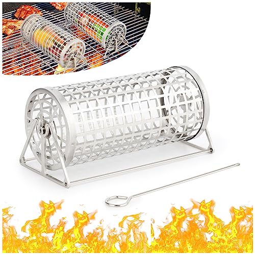Rolling Grilling Basket, BBQ Grill Basket, Rolling Grilling Baskets For Outdoor GrillingPerfect For Vegetables, Fruit, Fries, Multifunctional Round Barbecue Cooking Accessory. (1PCS)
