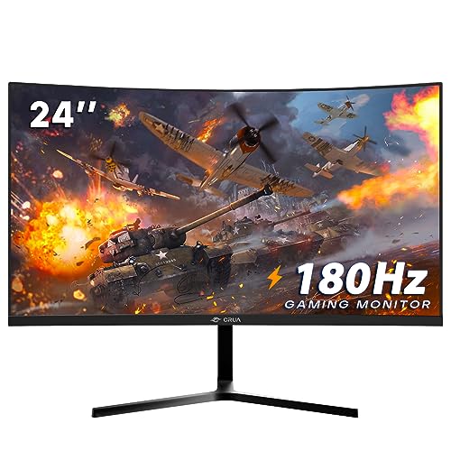 CRUA 24 inch 144hz/180hz Curved Gaming Monitor, FHD 1080P Frameless Computer Monitor, Support AMD freesync Low Motion Blur, Eye Care, VESA, DisplayPort, HDMI, Black