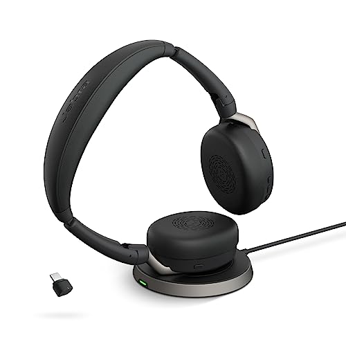 Jabra Evolve2 65 Flex Stereo Headset with Bluetooth, Wireless Charging Pad - Noise-Cancelling ClearVoice Technology & Hybrid Active Noise Cancellation - Works with Leading UC Platforms - Black