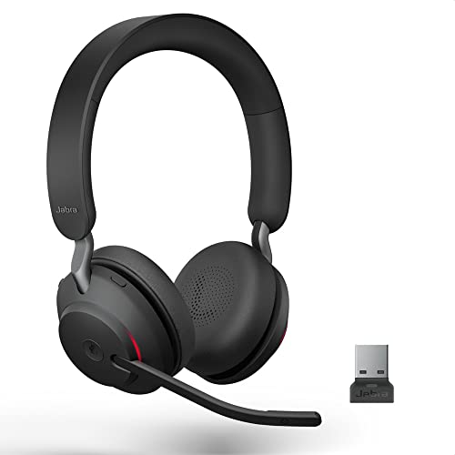 Jabra Evolve2 65 Wireless Headset USB Stereo MS, Bluetooth Dongle, Compatible with Zoom, Webex, Skype, Smartphones, Tablets, PC/MAC, 26599-999-999 (Black), Global Teck Gold Support Plan Included