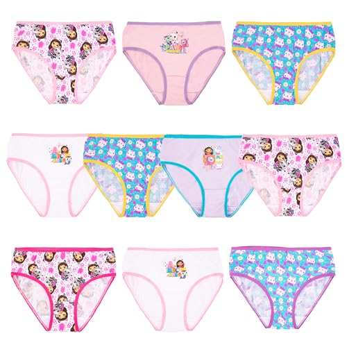 Gabby's Dollhouse Girls' 10-Pack 100% Combed Cotton Underwear, Sizes 2/3T, 4T, 4, 6 and 8, Multicolor