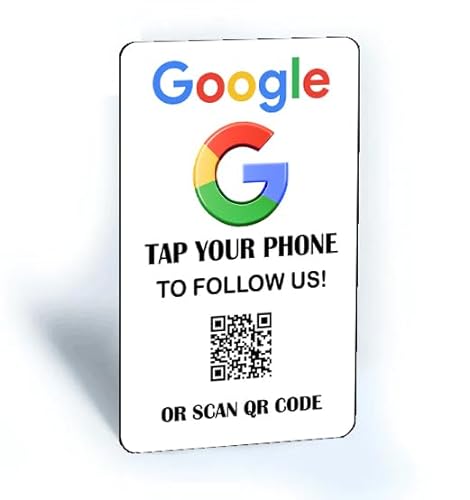 Tap and Share Contactless Sharing Smart NFC 'Follow Us' Google' Review Card + QR code