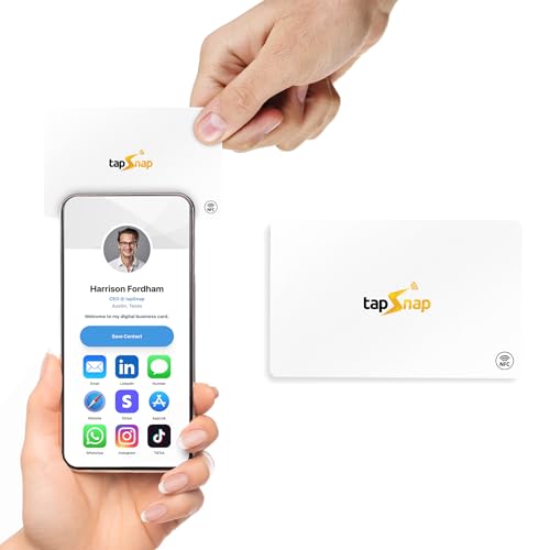 TapSnap Digital Business Card - No Fees, Tap to Share - Smart NFC Networking Card - iPhone & Android (White)