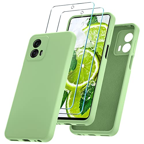 YENAPOON for Motorola Moto G 5G 2023 Case and 2 Pack Tempered Glass Screen Protector [NOT for Moto G 5G 2022/2020] Slim Liquid Silicone Shockproof Protective Case - Mint Green